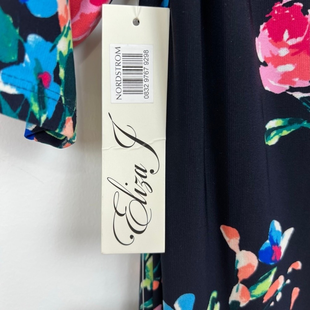 Eliza J Navy Floral Polka Dot Shift Dress Gold Zip Back Size 6 NWT - Picture 5 of 11